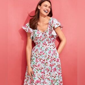 Ann Taylor Strawberry Blue Flutter Flare Dress Size 14